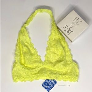 Free People Lace Halter Bralette Lime NWT